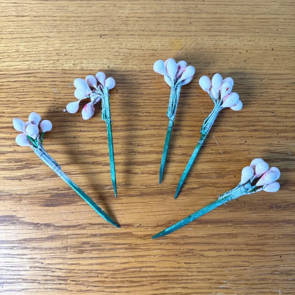 5 Piece Light Pink Berry Picks Stems Craft Floral Arrangement Embellishment‎